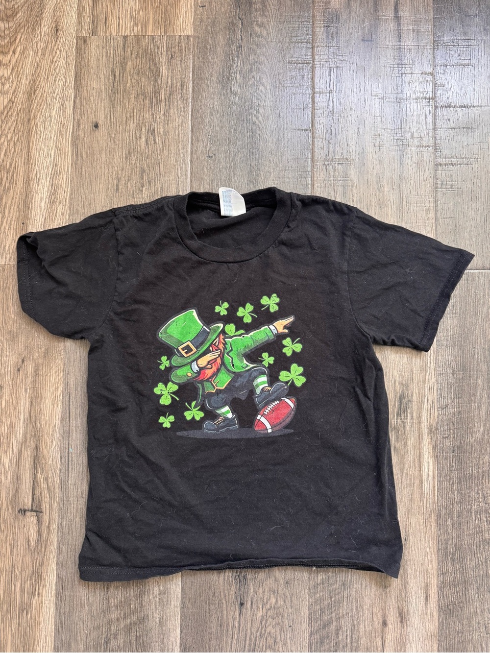 Kids Black St. Patrick's Leprechaun Football Graphic Tee